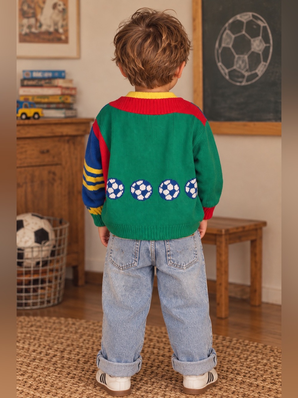 Unisex Vintage color block kitestrings soccer football knit cardigan